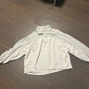 Free People White Puff Sleeve Button Down Sweater